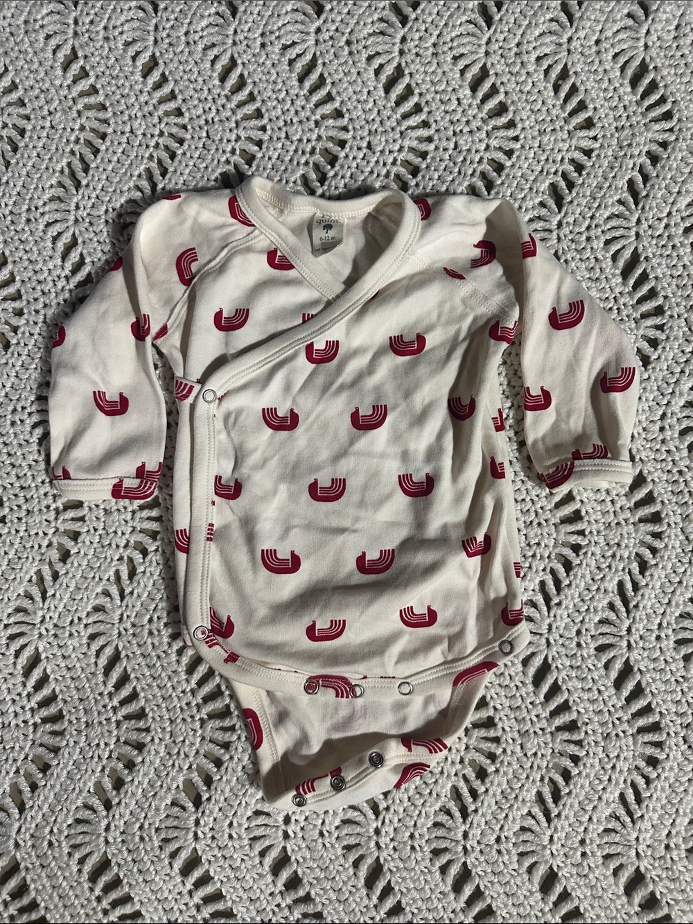 Organic Cotton Cream Baby One-Piece with Red Print